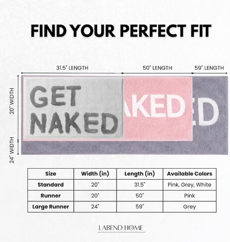 LABEND HOME Get Naked Bath Mat 20" x 31.5" - Funny Bathroom Rug, Plush Microfiber Non-Slip Backing, Machine Washable Quick-Dry Bath Decor - Pink in Saudi Arabia