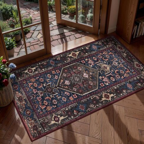 SERISSA Oriental 2x3 Small Washable Entryway Rug, Vintage Dark Red Throw Rugs Non Slip, Boho Front Door Rug Mat Indoor Entrance, Soft Low Pile Tribal Rugs Small Carpet for Entry Foyer Kitchen Bedroom in Saudi Arabia