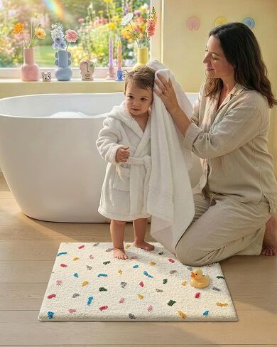 Color&Geometry Soft Bathroom Rugs,Bath Mats for Bathroom Non Slip,Absorbent Microfiber Bath Mat Washable,Cute Bath Mat Aesthetic Bath Rugs Bath Decor Rug Colorful Decorations,Ivory White,20x32 in Saudi Arabia