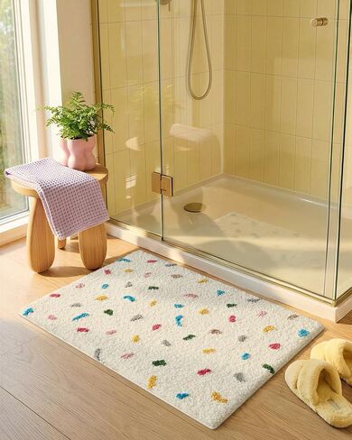 Color&Geometry Soft Bathroom Rugs,Bath Mats for Bathroom Non Slip,Absorbent Microfiber Bath Mat Washable,Cute Bath Mat Aesthetic Bath Rugs Bath Decor Rug Colorful Decorations,Ivory White,20x32 in Saudi Arabia