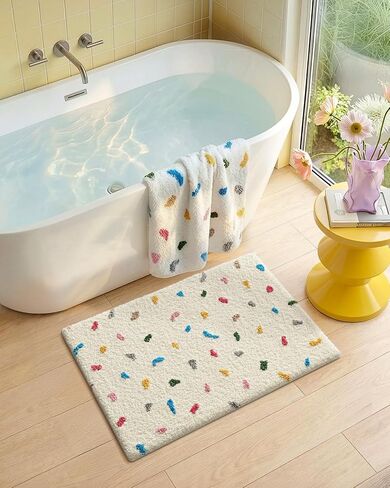 Color&Geometry Soft Bathroom Rugs,Bath Mats for Bathroom Non Slip,Absorbent Microfiber Bath Mat Washable,Cute Bath Mat Aesthetic Bath Rugs Bath Decor Rug Colorful Decorations,Ivory White,20x32 in Saudi Arabia