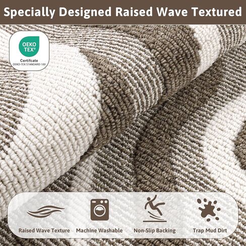 Yamaziot Washable Hallway Runner Rug 2x8 – Non Slip Modern Abstract High-Low Textured Kitchen Runner Rug, Boho Carpet Runner for Kitchen, Entryway, Bedroom, Laundry, Hallway, Beige Brown & White in Saudi Arabia