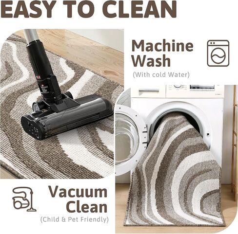Yamaziot Washable Hallway Runner Rug 2x8 – Non Slip Modern Abstract High-Low Textured Kitchen Runner Rug, Boho Carpet Runner for Kitchen, Entryway, Bedroom, Laundry, Hallway, Beige Brown & White in Saudi Arabia