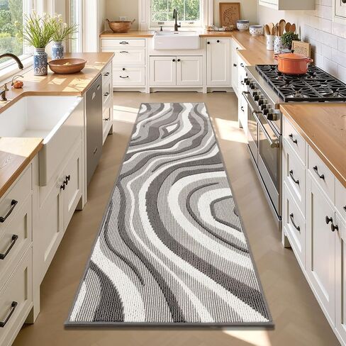Yamaziot Washable Hallway Runner Rug 2x8 – Non Slip Modern Abstract High-Low Textured Kitchen Runner Rug, Boho Carpet Runner for Kitchen, Entryway, Bedroom, Laundry, Hallway, Beige Brown & White in Saudi Arabia