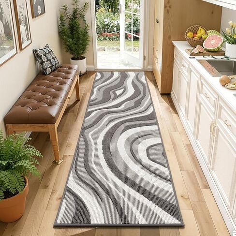 Yamaziot Washable Hallway Runner Rug 2x8 – Non Slip Modern Abstract High-Low Textured Kitchen Runner Rug, Boho Carpet Runner for Kitchen, Entryway, Bedroom, Laundry, Hallway, Beige Brown & White in Saudi Arabia
