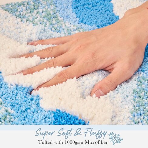 Large Ocean Sea Wave Rug 60"x30", Beach Themed Room Decor Aesthetic, Beachy Decor for Bedroom Nursery Kitchen, Washable Blue Area Rug for Summer Room, Nautical Coastal Room Decor in Saudi Arabia