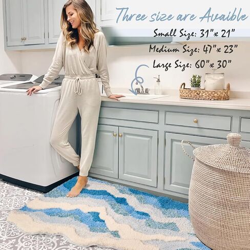 Large Ocean Sea Wave Rug 60"x30", Beach Themed Room Decor Aesthetic, Beachy Decor for Bedroom Nursery Kitchen, Washable Blue Area Rug for Summer Room, Nautical Coastal Room Decor in Saudi Arabia