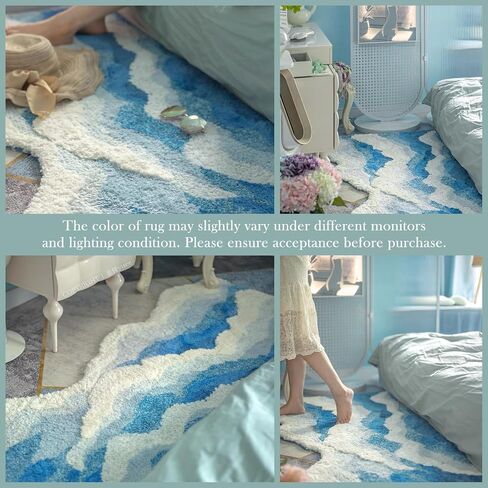 Large Ocean Sea Wave Rug 60"x30", Beach Themed Room Decor Aesthetic, Beachy Decor for Bedroom Nursery Kitchen, Washable Blue Area Rug for Summer Room, Nautical Coastal Room Decor in Saudi Arabia