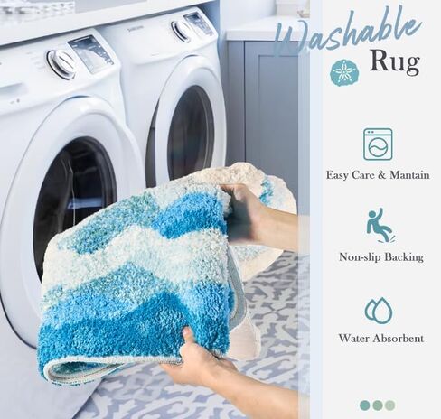 Large Ocean Sea Wave Rug 60"x30", Beach Themed Room Decor Aesthetic, Beachy Decor for Bedroom Nursery Kitchen, Washable Blue Area Rug for Summer Room, Nautical Coastal Room Decor in Saudi Arabia
