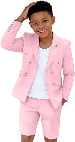 Shorts Suits for Boys 2 Piece Formal Summer Tuxedo Suit for Teens Beach Wedding Outfit Slim Fit Jacket and Shorts Set in Saudi Arabia