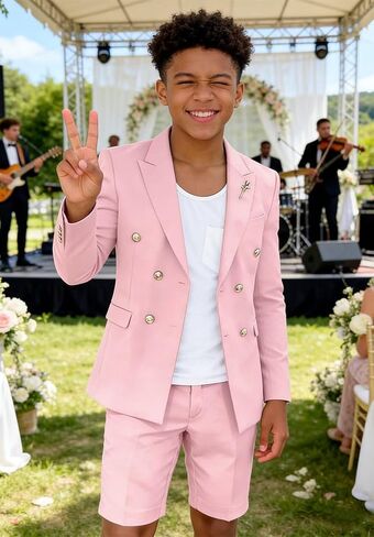 Shorts Suits for Boys 2 Piece Formal Summer Tuxedo Suit for Teens Beach Wedding Outfit Slim Fit Jacket and Shorts Set in Saudi Arabia