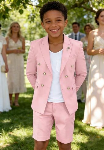 Shorts Suits for Boys 2 Piece Formal Summer Tuxedo Suit for Teens Beach Wedding Outfit Slim Fit Jacket and Shorts Set in Saudi Arabia