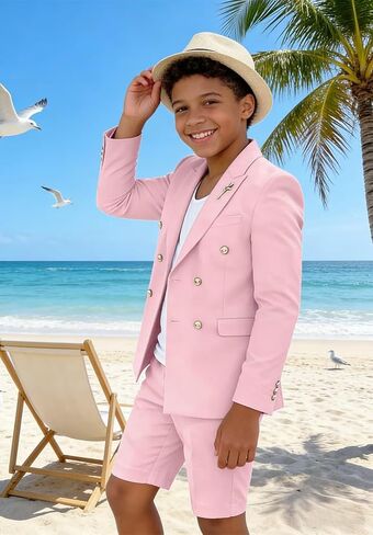 Shorts Suits for Boys 2 Piece Formal Summer Tuxedo Suit for Teens Beach Wedding Outfit Slim Fit Jacket and Shorts Set in Saudi Arabia