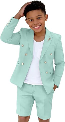 Shorts Suits for Boys 2 Piece Formal Summer Tuxedo Suit for Teens Beach Wedding Outfit Slim Fit Jacket and Shorts Set in Saudi Arabia