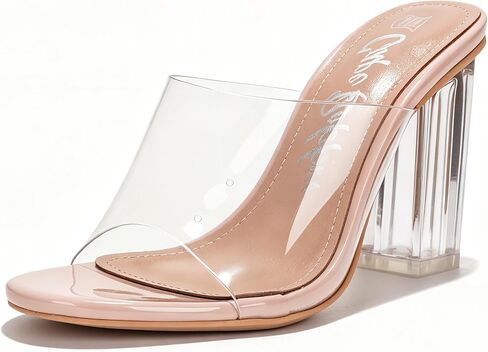 Cape Robbin Women's Clear Block Heels Slip On Open Toe Transparent Chunky Platform Dress Shoes (Fusion.A) in Saudi Arabia