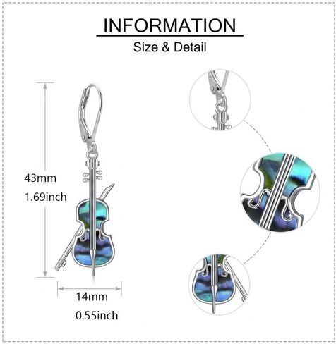 Cello Earrings for Women 18K White Gold Plated Cello Dangle Drop Earrings Music Jewelry Gifts in Saudi Arabia