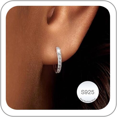 Carffordo 925 Sterling Silver Hoop Earrings - Small Huggie Earrings for Women Hypoallergenic Cubic Zirconia Earrings Lightweight Jewelry Gift in Saudi Arabia