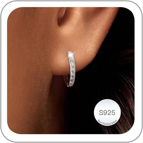 Carffordo 925 Sterling Silver Hoop Earrings - Small Huggie Earrings for Women Hypoallergenic Cubic Zirconia Earrings Lightweight Jewelry Gift in Saudi Arabia