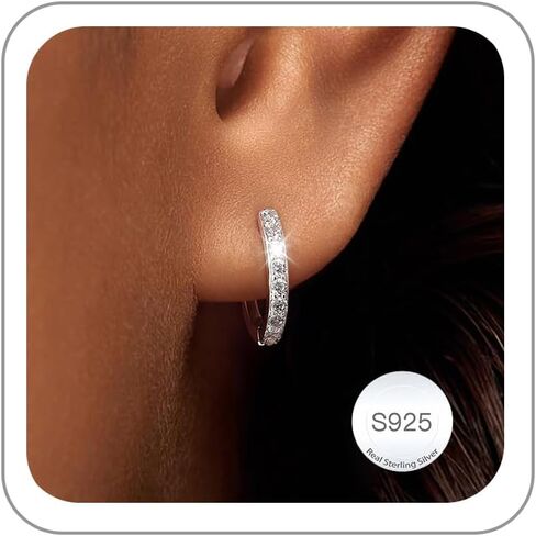 Carffordo 925 Sterling Silver Hoop Earrings - Small Huggie Earrings for Women Hypoallergenic Cubic Zirconia Earrings Lightweight Jewelry Gift in Saudi Arabia