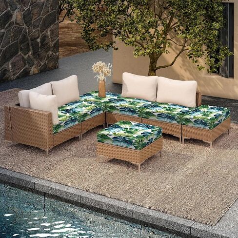 ANNA QUEEN 2Pcs Tropical Monstera Leaf Print Couch Cushion Covers,Summer Stretch Sofa Slipcover,Washable & Non-Slip Furniture Protector for Indoor Outdoor Patio in Saudi Arabia