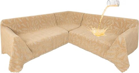 1OO% Waterproof Sectional Couch Covers for Dogs L Shaped Corner Sofa Cover Washable Chenille Sofa Slipcovers Blanket Modern Jacquard Pet Furniture Protector (91"x276", Tan Leaf) in Saudi Arabia