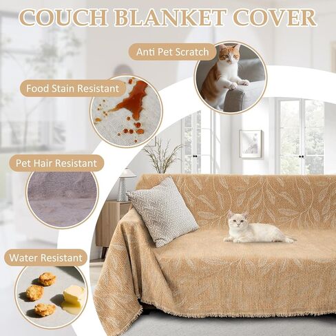 1OO% Waterproof Sectional Couch Covers for Dogs L Shaped Corner Sofa Cover Washable Chenille Sofa Slipcovers Blanket Modern Jacquard Pet Furniture Protector (91"x276", Tan Leaf) in Saudi Arabia