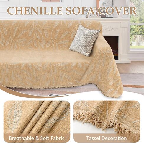 1OO% Waterproof Sectional Couch Covers for Dogs L Shaped Corner Sofa Cover Washable Chenille Sofa Slipcovers Blanket Modern Jacquard Pet Furniture Protector (91"x276", Tan Leaf) in Saudi Arabia