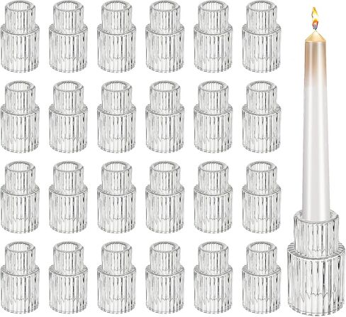 24 Pack Glass Taper Candle Holders, Clear Ribbed Candlestick Holders Bulk, Small Thick Glass Candle Stick Holders for Wedding Table Centerpieces, Party Favors, Christmas Dining Decor in Kuwait