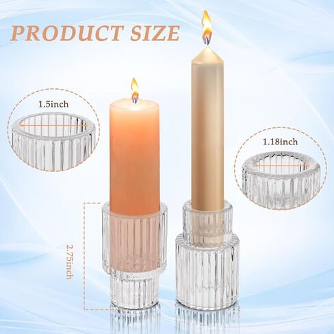 24 Pack Glass Taper Candle Holders, Clear Ribbed Candlestick Holders Bulk, Small Thick Glass Candle Stick Holders for Wedding Table Centerpieces, Party Favors, Christmas Dining Decor in Kuwait