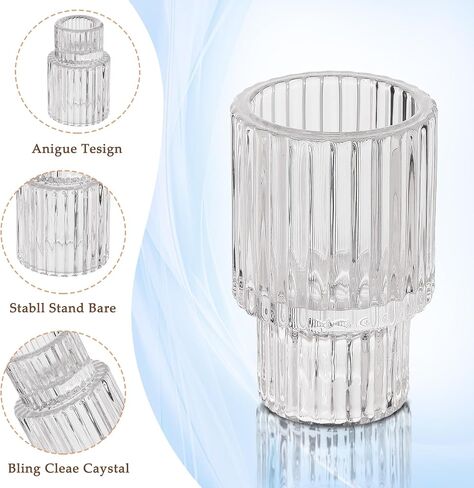 24 Pack Glass Taper Candle Holders, Clear Ribbed Candlestick Holders Bulk, Small Thick Glass Candle Stick Holders for Wedding Table Centerpieces, Party Favors, Christmas Dining Decor in Kuwait