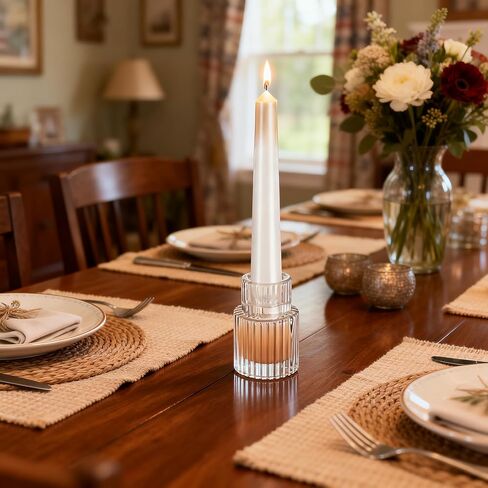 24 Pack Glass Taper Candle Holders, Clear Ribbed Candlestick Holders Bulk, Small Thick Glass Candle Stick Holders for Wedding Table Centerpieces, Party Favors, Christmas Dining Decor in Kuwait