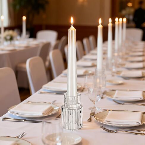 24 Pack Glass Taper Candle Holders, Clear Ribbed Candlestick Holders Bulk, Small Thick Glass Candle Stick Holders for Wedding Table Centerpieces, Party Favors, Christmas Dining Decor in Kuwait