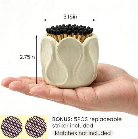 Concrete Matches Holder with Striker; Elegant Petal-Shaped Match Holder, Perfect for Decorating Restaurants, Fireplaces, and Bathrooms. Matches Not Included. in Saudi Arabia