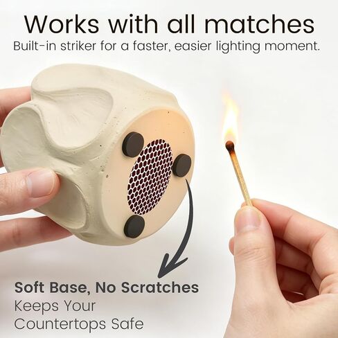 Concrete Matches Holder with Striker; Elegant Petal-Shaped Match Holder, Perfect for Decorating Restaurants, Fireplaces, and Bathrooms. Matches Not Included. in Saudi Arabia