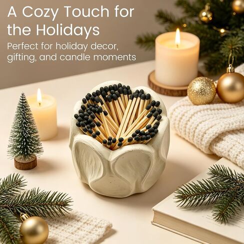 Concrete Matches Holder with Striker; Elegant Petal-Shaped Match Holder, Perfect for Decorating Restaurants, Fireplaces, and Bathrooms. Matches Not Included. in Saudi Arabia