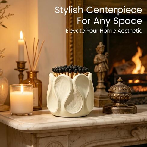 Concrete Matches Holder with Striker; Elegant Petal-Shaped Match Holder, Perfect for Decorating Restaurants, Fireplaces, and Bathrooms. Matches Not Included. in Saudi Arabia