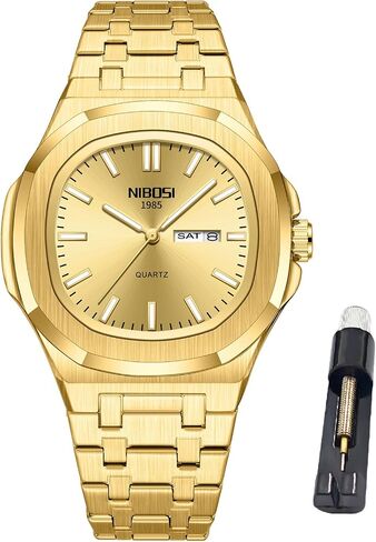 NIBOSI Watches for Men Analog Quartz Stainless Steel Silver Watches for Men Waterproof Business Classic Desiger Wrist Watch with Day Date Elegant Gift for Men in Saudi Arabia