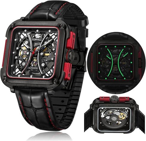 TOPHILL Automatic Watches for Men Skeletonized Mechanical 361 Stainless Steel Dial Leather Strap Men's Watches 42mm Dial 50m Waterproof Men's Fashion Gifts in Saudi Arabia