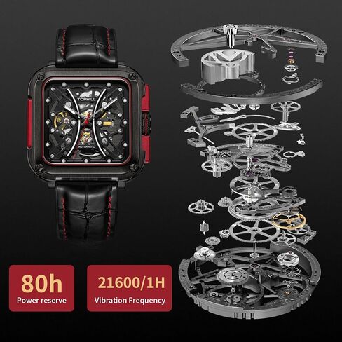 TOPHILL Automatic Watches for Men Skeletonized Mechanical 361 Stainless Steel Dial Leather Strap Men's Watches 42mm Dial 50m Waterproof Men's Fashion Gifts in Saudi Arabia