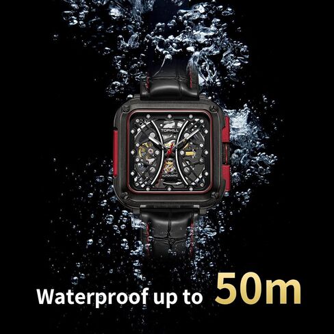 TOPHILL Automatic Watches for Men Skeletonized Mechanical 361 Stainless Steel Dial Leather Strap Men's Watches 42mm Dial 50m Waterproof Men's Fashion Gifts in Saudi Arabia