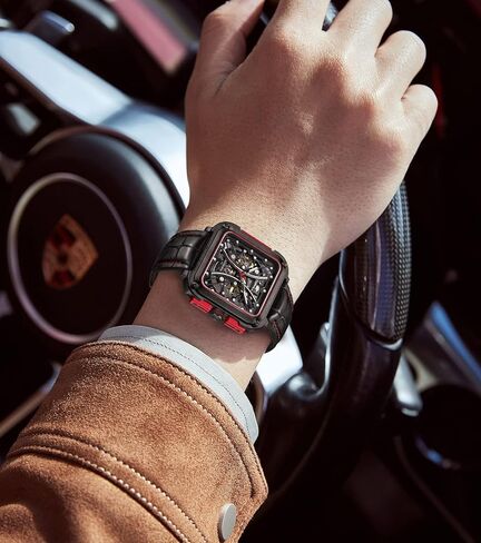 TOPHILL Automatic Watches for Men Skeletonized Mechanical 361 Stainless Steel Dial Leather Strap Men's Watches 42mm Dial 50m Waterproof Men's Fashion Gifts in Saudi Arabia