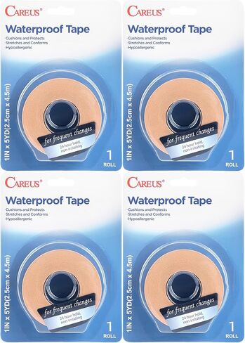 CAREUS Absolute Waterproof Tape, Flexible Foam Medical Tape, Secures Dressing and Keeps Wounds Dry - 1 in x 5 Yds, 4 Rolls in Saudi Arabia