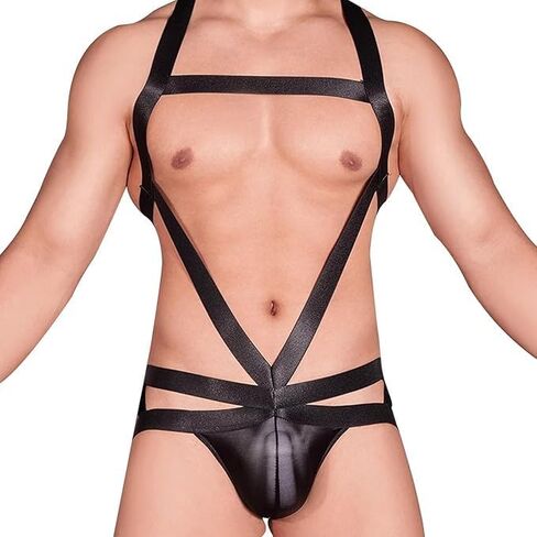 Men's Sexy Leotard Bodysuit Thong Hanging Neck Integrated Type Stretch Wrestling One-Piece G-String Underwear in Saudi Arabia