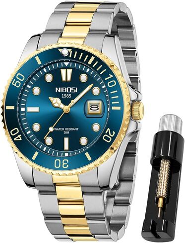 NIBOSI Men’s Watches Analog Quartz Stainless Steel Gold Silver Watches for Men Waterproof Luminous Business Classic Big Face Wrist Watches with Date in Saudi Arabia