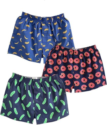 Men’s Boxer Shorts 3-Pack Funny Boxers Sleep Short Plaid Cotton Loose Woven Boxers for Men in Kuwait
