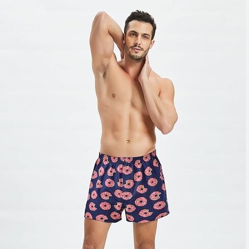 Men’s Boxer Shorts 3-Pack Funny Boxers Sleep Short Plaid Cotton Loose Woven Boxers for Men in Kuwait