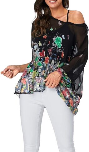 Boho Top Sheer Dressy Blouse Chiffon Blouses for Women Sheer Poncho Flowy Batwing Tops Cruise Wear in Saudi Arabia
