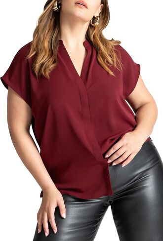 ELOQUII Women's Plus Size Notch Collar Blouse in Saudi Arabia