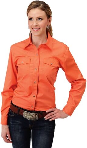 WOMENS ORANGE LONG SLEEVE WESTERN SNAP SHIRT SOLID in Kuwait