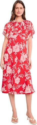 Calvin Klein Floral Chiffon Flutter Sleeve Midi in Saudi Arabia